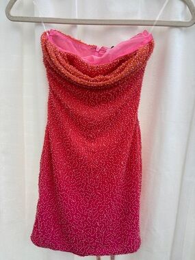 Oh Polly Strapless Beaded Dress in Pink and Orange